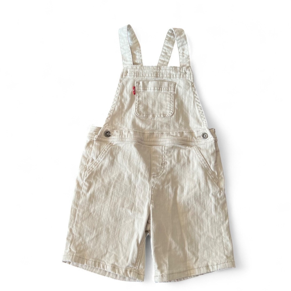 Levi's Kids Overall Shorts 4T‎ Khaki Cream Beige Denim Cotton Adjustable Straps